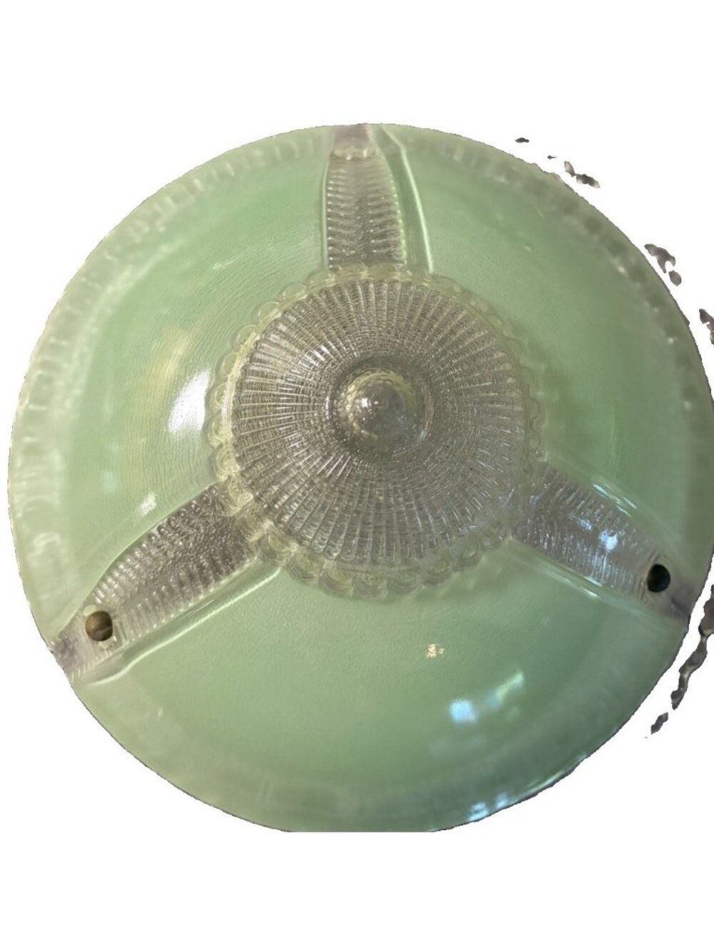 Vintage Art Deco Jadeite Green Glass Ceiling Light Shade 3 Chain Beaded Edge 11”
